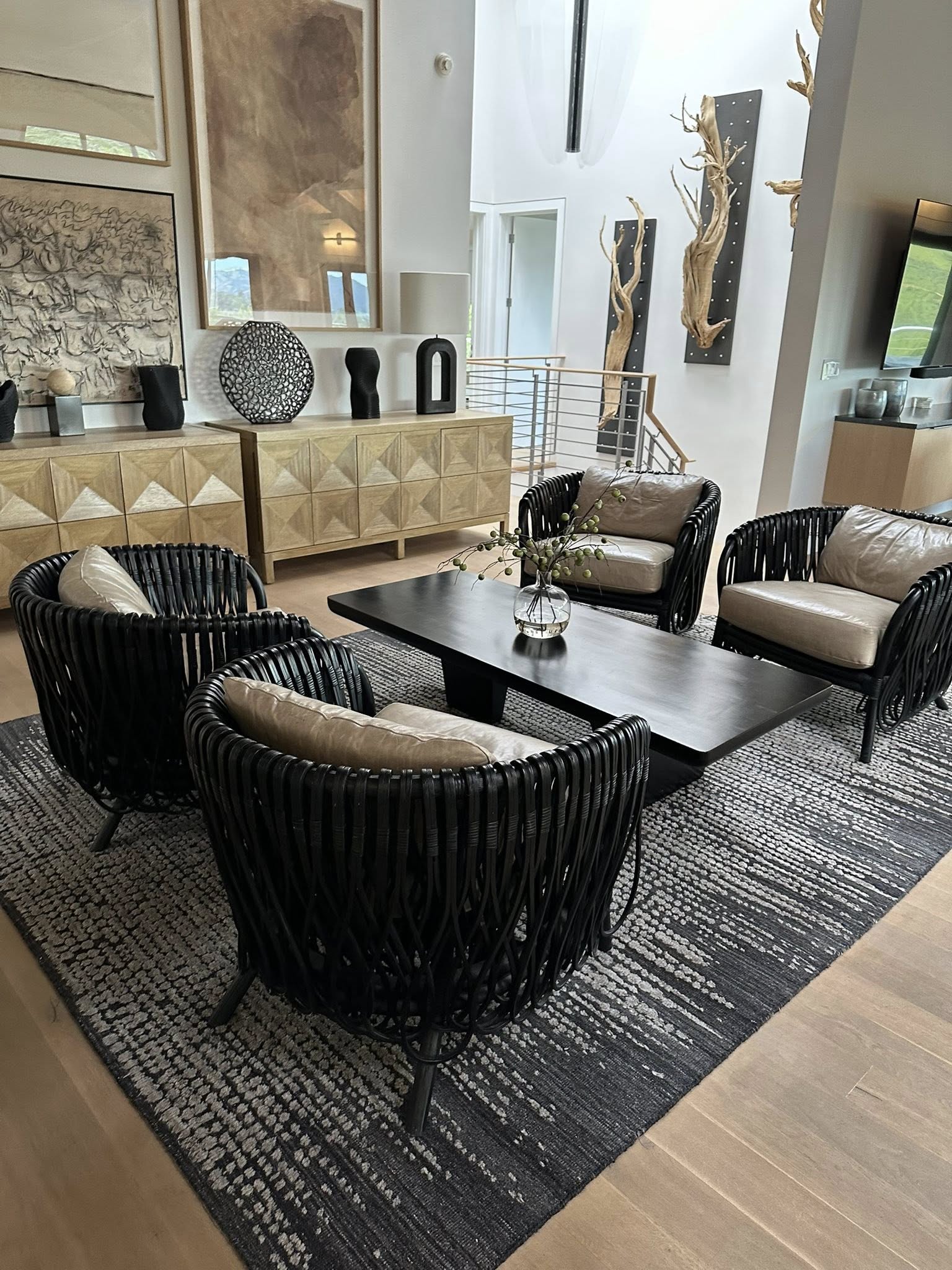 Modern living room with designer furniture and clean surfaces